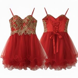 Red and Gold Prom/Party Dress - Size L (Juniors)